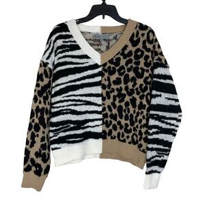 Absolutely Famous Multicolor Animal Print V-Neck Pullover Sweater Size XL NWT